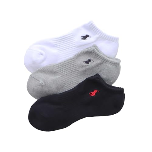 【3足セット】POLO RALPH LAUREN レディース 足底パイル ワンポイント スニーカーソックス 93246912 23-25cm 04.ブラック×ホワイト×グレー