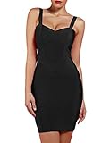 UONBOX Women's Rayon Cute Sleeveless Bodycon Bandage Strap Dress black S