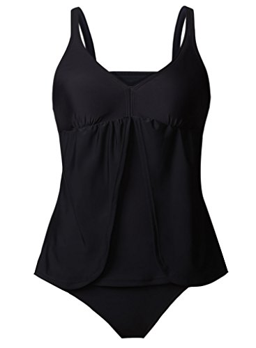 EVALESS Women's Colorblock Two Piece Tankini Top with Bikini Bottom Swimsuit Set