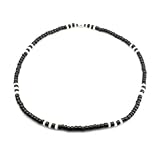 Black Coco Bead Hawaiian Surfer Necklace with White Puka Shell Accents, Barrel Lock