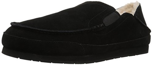 206 Collective Men's Bower Collapsible Back Shearling Moccasin Slipper, Black Suede, 14 D US