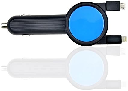 Gazi4u Retractable Car Charger 4in1 (all in one) for iPhone X, iPhone 8, iPhone 7, 6, iPhone 5, iOS devices, iPads, Samsung Galaxy S8, S7, S6, S5, Android Device, With Lightning, Micro USB, USB C Plug