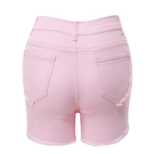 Simayixx Shorts for Women Women's High Waist Microstretch Cotton Denim Shorts Pocket Sexy Soild Summer Pants Trousers Pink - Thumbnail 3