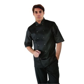 Whites Chefs Clothing A439-M Whites Vegas Poly-Cotton Short Sleeve Chefs Jacket, Black, Medium
