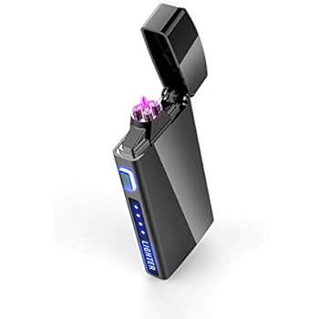 Dual Arc Plasma Lighter with Battery Indicator and Stylish Box, Windproof Rechargeable Flameless Electric Lighter with for Fire Outdoors Adventure Camping Hiking