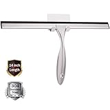 LPOLER Shower Squeegee, Stainless Steel Bathroom Squeegee Cleaner with Detachable 14 Inch Blade 6.8 Inch Longer Handle and Hook for Shower Doors, Glass Window, Mirror and Car Glass - (Silver)