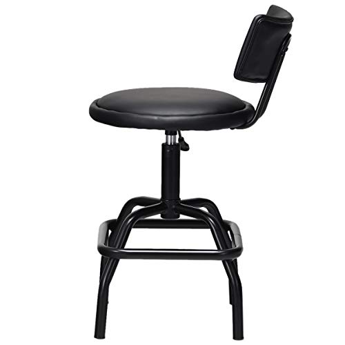 Costway Hydraulic Stool, Comfortable Adjustable Heavy Duty Steel Frame Armless Bistro Pub, 360-degree Swivel Black Chair with Footrest and Modern PU Leather Cushion and Backrest for Home, Bar and Shop
