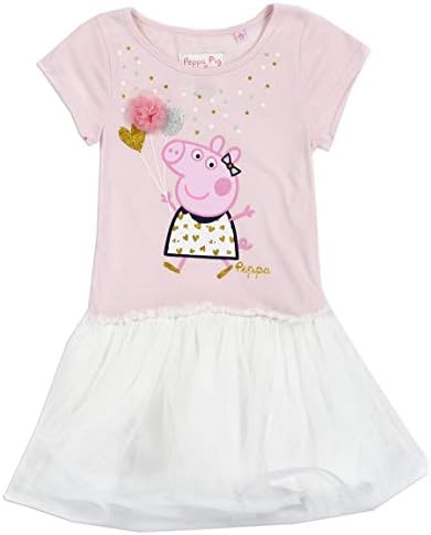 Peppa Pig Toddler Little Girls' Short Sleeve Tutu Dress - Pink/White - Sizes 2T, 3T, 4T, 5, 6 & 6X