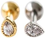 16g 16-gauge Fashion Body jewelry couples beautiful cute cool ear self cartilage tragus barbell CZ cubic zirconia crystal waterdrop rain drop teardrop earring piercing for women teens girls men-jg