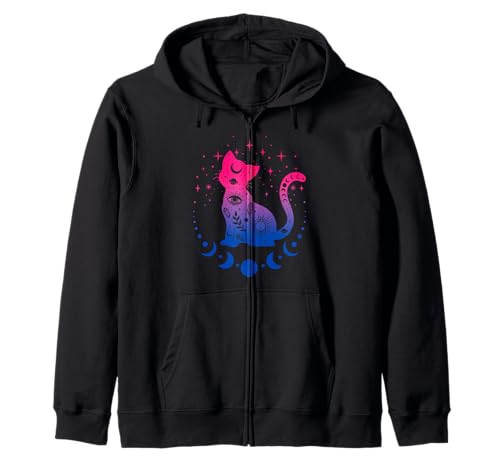 Celestial Bisexual Astrology Cat Colours of Bi Pride Flag Zip Hoodie