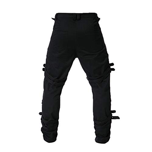 Men's Plus Size Multi Zipper Cotton Vintage Casual Trouser Long Pants Black - Thumbnail 5