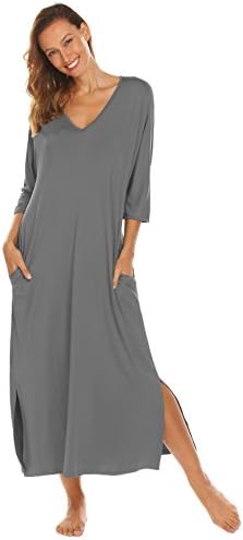 Ouyilu Womens Cotton Victorian Nightgown Long Sleeve Vintage Sleepwear(Grey M)