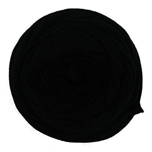 Charmkey Zpagetti T Shirt Yarn Strong Recycled Cotton Blend Ribbon 6 Super Chunky Elastic Knitting Cloth Fabric for Bag Cushion and DIY Crocheting Projects, 1 Skein, 8.82 Ounce (Pirate Black)