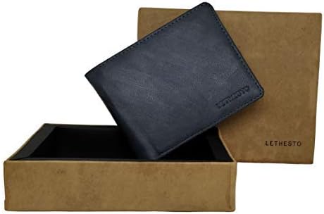 LETHESTO Genuine Leather Bi Fold Slim Men's Wallet with I-Card Window (Grey)