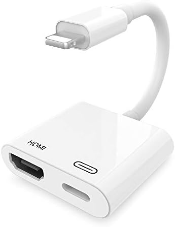HDMI Adapter,HDMI Cable Adapter Compatible for iPhone/iPad,1080P Digital AV Adapter,Sync Screen HDMI Connector with Charging Port Compatible with iOS12 and Before(White)-[Power Supply Needed]