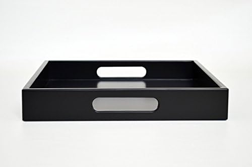 Wood Serving Tray with Handles Black Velvet Matte Lacquer Handcrafted 14 IN x 18 IN
