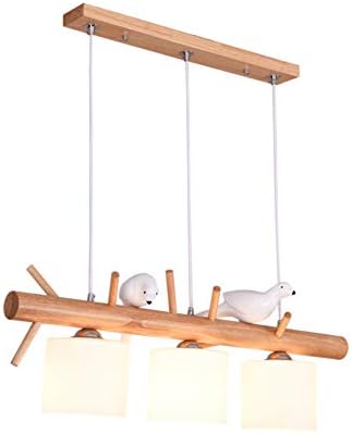 TopDeng Wood Nordic Chandelier, E26 Pendant Light with Glass Modern Decor Bird Light Fixture for Kitchen Island Restaurant Hallway Living room-3-Lights