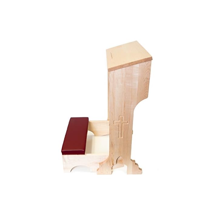 Buy Padded Prayer Bench Church Kneeler with Shelf and Carved Cross on