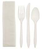 Crystalware White Medium Weight Plastic Cutlery Kit with a Fork, Knife, Tea Spoons and Paper Napkin, 250 - Kits (4 Piece Kit)