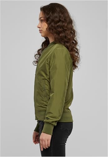 Chaqueta Bomber ligera mujer con bolsillos delanteros, cintura, puños y cuellos elásticos, apertura delantera con cremallera, de manga larga, color verde, talla M