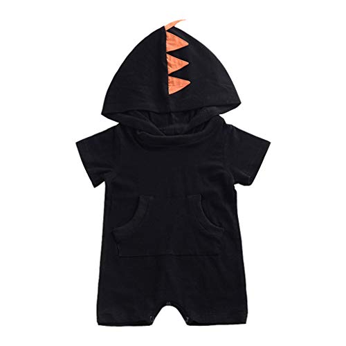 Baby Romper Unisex,SMALLE◕‿◕ Baby Super Cute Short Sleeve Solid Dinosaur Hooded Jumpsuit Romper Clothes Black