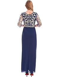 Maner - Vestido largo de gasa para mujer, manga 3 4, manga larga, vestido de dama de honor