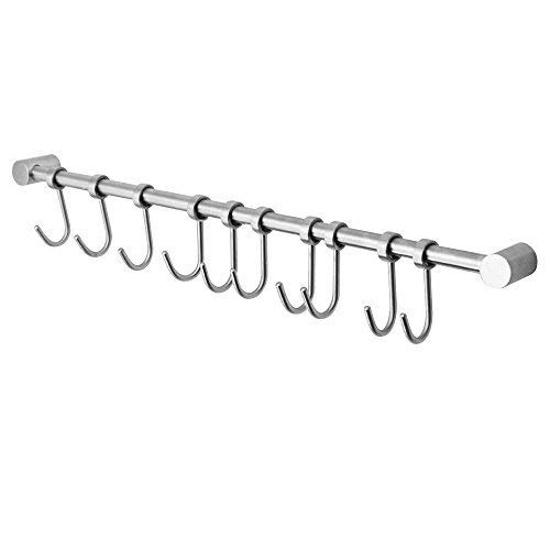 eForwish Kitchen Utensil Racks Rail Wall Mounted Utensil Hooks Stainless Steel Hanger Hooks Kitchen Tools (20.5", 10 Hooks) - Thumbnail 7