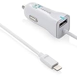 iPhone 7 6s Car Charger, Lentus Lightning Car Charger Adapter for iPhone 7 6/6s 6 Plus with extra 2.1A High Speed USB port, White (White)