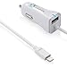 iPhone 7 6s Car Charger, Lentus Lightning Car Charger Adapter for iPhone 7 6/6s 6 Plus with extra 2.1A High Speed USB port, White (White)