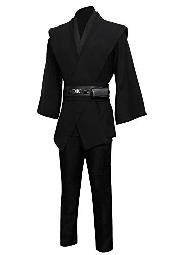 Jila Men & Kids Tunic Hooded Robe Cloak Knight Gothic Fancy Dress Halloween Masquerade Cosplay Costume Cape (L, Black Tunic Cloak Set)