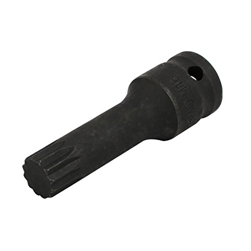 uxcell M16 1/2-inch Square Drive CR-MO Ribe Bit Impact Socket Adapter Black
