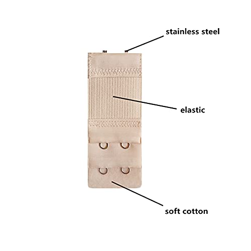 Simunliyg 6 Pcs Women Elastic Bra Extender Bra Lingerie Extenders 2 Hooks 2 Rows Extension Strap, Black/White/Beige