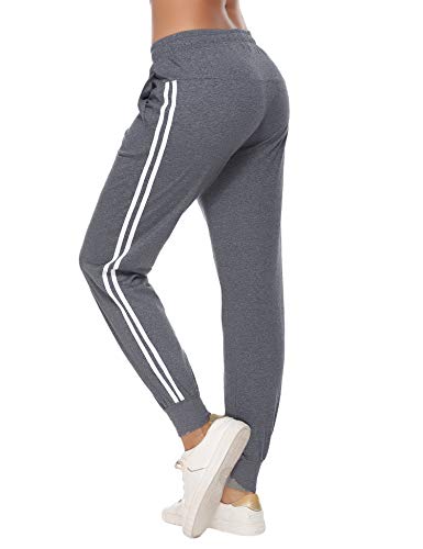 Hawiton Women Active Pants Drawstring Yoga Jogger Workout Sportwear Sweatpants with Pockets (Dark Grey, S)
