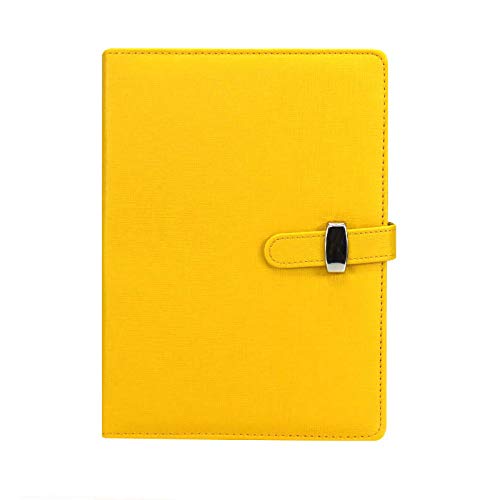 SUPERTOOL Refillable Notebook PU Leather Loose Leaf Notebook, Classic Lined Notepad with Pocket & Pen Holder for Business Meetings, Travel Journal (A5, Yellow)
