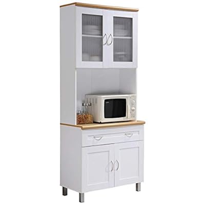 Pemberly Row 32" Tall China Kitchen Cabinet with Microwave Storage