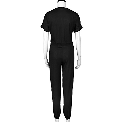 Chanyuhui Jumpsuits for Women Solid V Neck Long Pants Bandage Clubwear Romper Jumpsuit Bodysuit (M, Black)