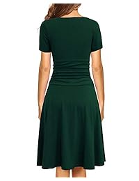 Lyrur - Vestido de manga corta para mujer, estilo clásico, cuello en V, estilo informal