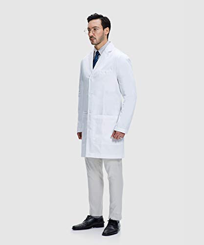 Dr. James Men's Lab Coat, Semi-Tailored Fit, Smartphone and Tablet Pockets, White, 38 Inch Length DR11-S