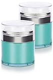 Teal Blue Airless Refillable Jar 1.7 oz / 50 ml (2 pack) keeps out bacteria and air changing oxidation from your skin care products - durable, leak proof, and shatterproof for home or travel