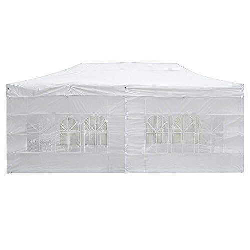 AyaMastro White Outdoor 10' x 20' Gazebo Canopy Garden Shelter Party Wedding Tent w/Detachable Sidewall & Carry Bag with Ebook