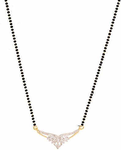 Efulgenz J Gold Plated Copper White American Diamond Mangalsutra Pendant Necklace with Chain for Women