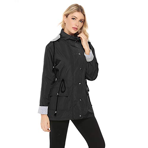 bedee Women's Raincoats Windbreaker RainJackets Waterproof Ourdoor Hooded Trench Coats Black