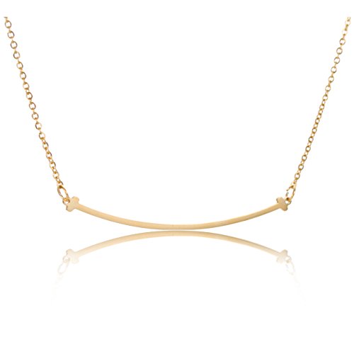 Gold Smile Bar Necklace – High Polished Stainless Steel Jewelry for Women 16″