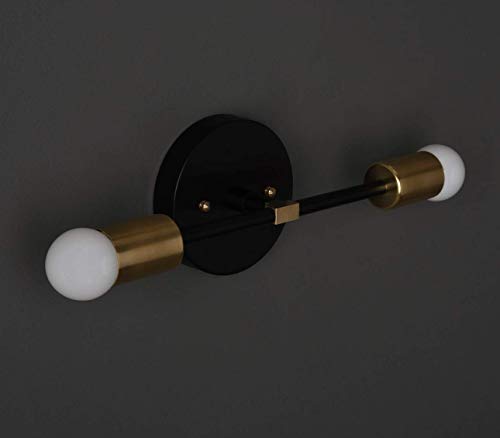 Handmade in U.S.A. Black and Brass Mid Century Modern Bathroom Vanity Sconce Two Light Mid Century Wall Sconce