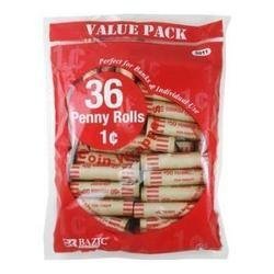 Bazic Penny Coin Wrappers, 36 Per Pack, Sold as 4 Pack, 144 Count Total