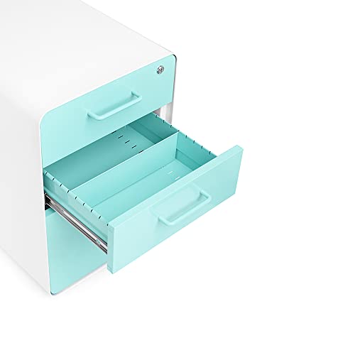 Poppin Stow 3Drawer Rolling File White + Aqua. 2 Utility Drawers and 1 Hanging File