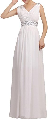 Huafeiwude Women's V Neck Chiffon Floor Length Long Evening Dress White US 8