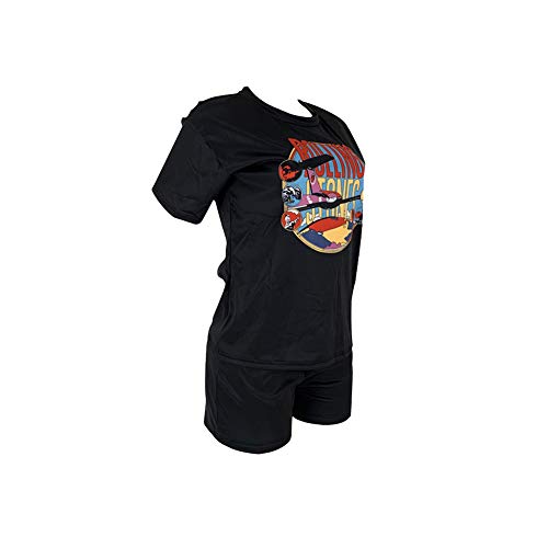 Ptorlio Women 2 Piece Casual Outfit Short Sleeve Cartoon Print T-Shirts Bodycon Shorts Set Jumpsuit Rompers