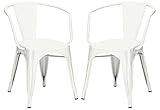 Poly and Bark Trattoria Modern Mid Century Industrial Arm Side Dining Chair, White (Set of 2