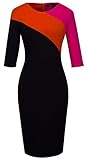 HOMEYEE Women's Elegant Patchwork Half Sleeve Business Bodycon Pencil Dress 449 (6, Black + Orange + Pink)